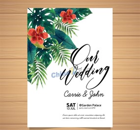 热带花草婚礼邀请卡设计矢量